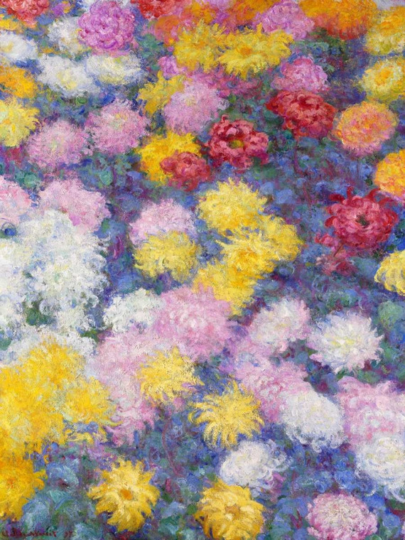 Monet Claude crisantemi Floreale cm111X84 Immagine su CARTA TELA PANNELLO CORNICE Verticale