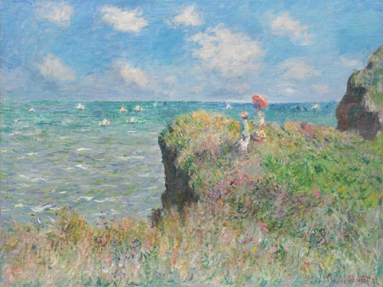 Monet Claude Cliff Walk a Pourville Paesaggio cm84X111 Immagine su CARTA TELA PANNELLO CORNICE Orizzontale