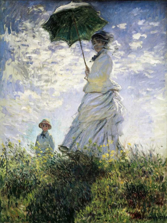 Monet Claude Donna LS Èombrelle Paesaggio cm111X84 Immagine su CARTA TELA PANNELLO CORNICE Verticale