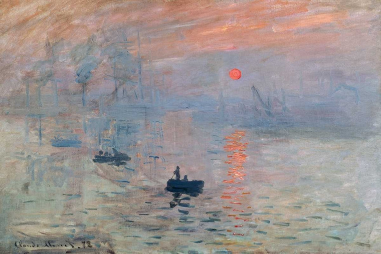 Monet Claude Stampa al sorgere del sole Paesaggio cm78X118 Immagine su CARTA TELA PANNELLO CORNICE Orizzontale