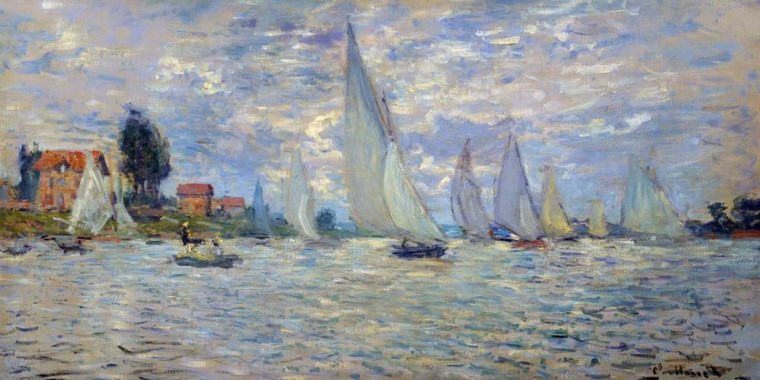 Monet Claude Le barche da regata ad Argenteuil Paesaggio cm84X171 Immagine su CARTA TELA PANNELLO CORNICE Orizzontale