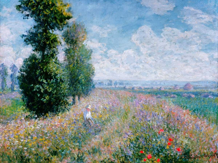 Monet Claude Prato con pioppi Paesaggio cm84X111 Immagine su CARTA TELA PANNELLO CORNICE Orizzontale