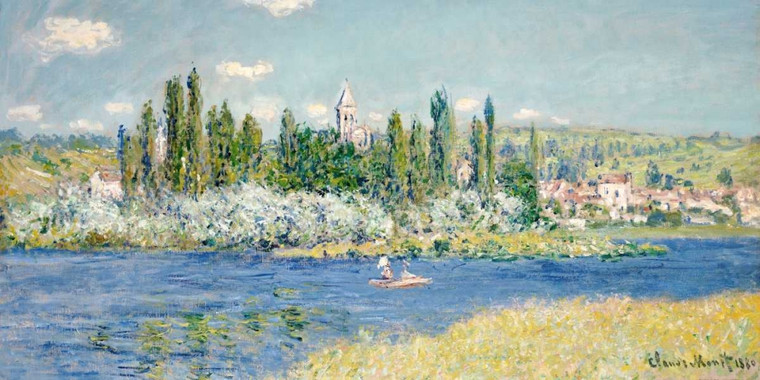 Monet Claude Vetheuil Paesaggio cm84X171 Immagine su CARTA TELA PANNELLO CORNICE Orizzontale