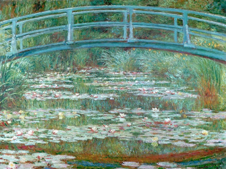 Monet Claude Water Lily Pool Paesaggio cm84X111 Immagine su CARTA TELA PANNELLO CORNICE Orizzontale