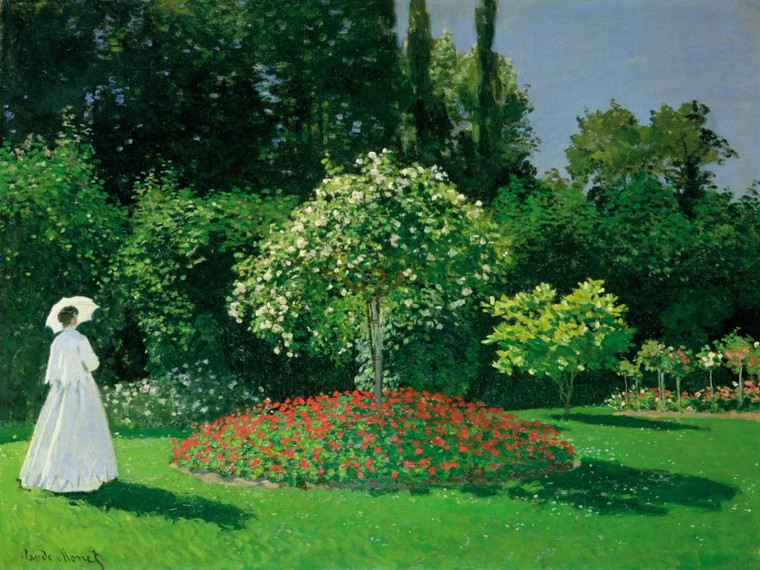 Monet Claude Giovane donna in un giardino Paesaggio cm84X111 Immagine su CARTA TELA PANNELLO CORNICE Orizzontale