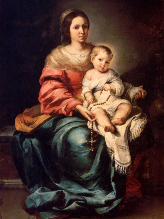 Murillo Bartolome Esteban  Madonna del Rosario Tradizionale cm100X76 Immagine su CARTA TELA PANNELLO CORNICE Verticale