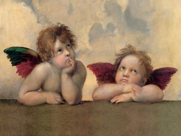 Raffaello Angeli   Madonna Sistina (detail) europeo cm76X100 Immagine su CARTA TELA PANNELLO CORNICE Orizzontale