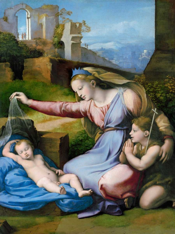 Raffaello La Madonna del Blu Diadem Tradizionale cm100X76 Immagine su CARTA TELA PANNELLO CORNICE Verticale