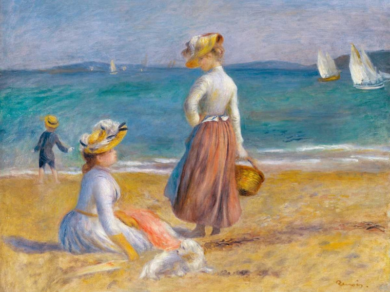 Renoir Pierre Auguste Le cifre sulla spiaggia Costiero cm84X111 Immagine su CARTA TELA PANNELLO CORNICE Orizzontale