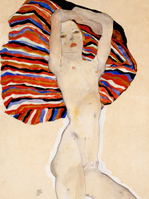 Schiele Egon nude donna Figurativo cm100X76 Immagine su CARTA TELA PANNELLO CORNICE Verticale
