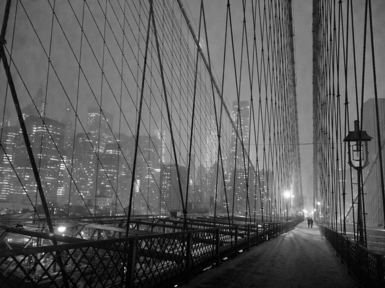 Setboun Michel Sul ponte di Brooklyn di notte, New York fotografia cm84X111 Immagine su CARTA TELA PANNELLO CORNICE Orizzontale