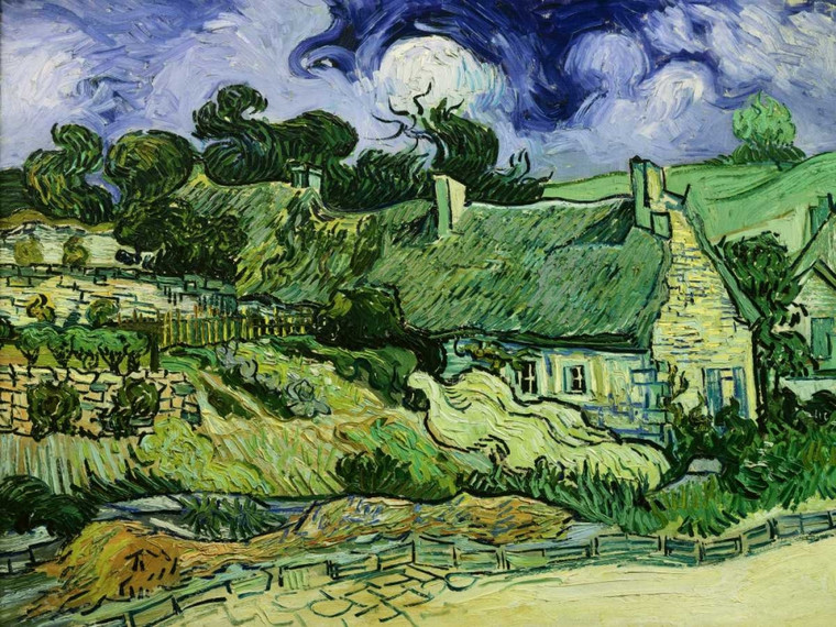 Van Gogh Vincent Casa di paglia a soffitto Cordeville Paesaggio cm84X111 Immagine su CARTA TELA PANNELLO CORNICE Orizzontale