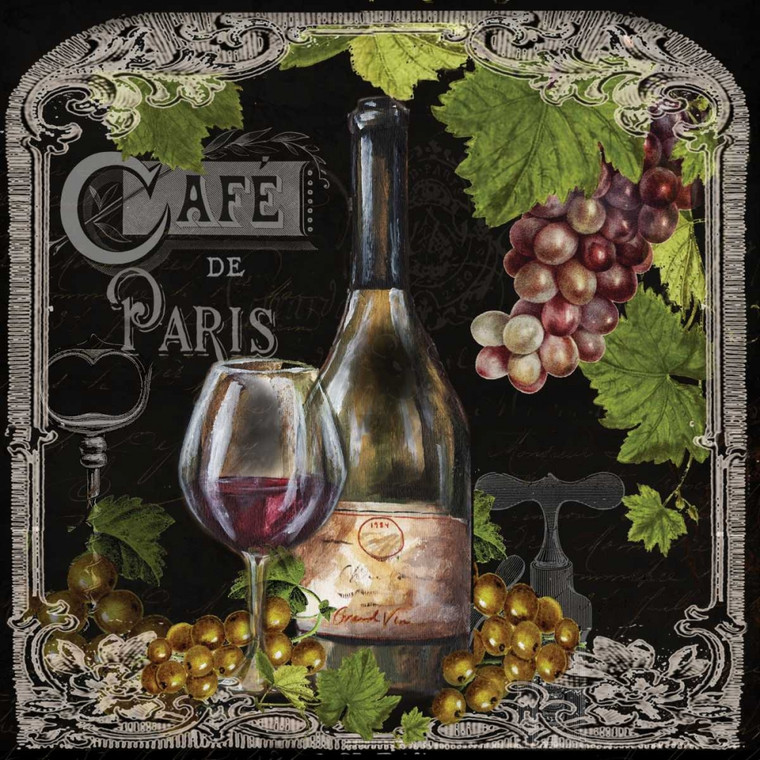 Tre Sorelle Studios Cafe de Vins Wine II europeo cm54X54 Immagine su CARTA TELA PANNELLO CORNICE Quadrata