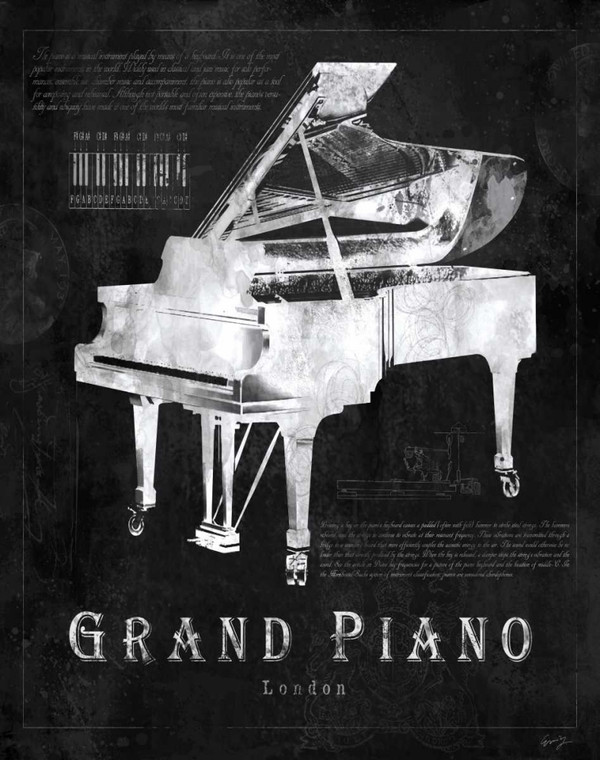 Yang Eric NERO STAMPA GRAND PIANO Tempo libero cm64X50 Immagine su CARTA TELA PANNELLO CORNICE Verticale