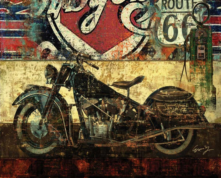 Yang Eric BIKE ROUTE 66 II Viaggio cm73X91 Immagine su CARTA TELA PANNELLO CORNICE Orizzontale