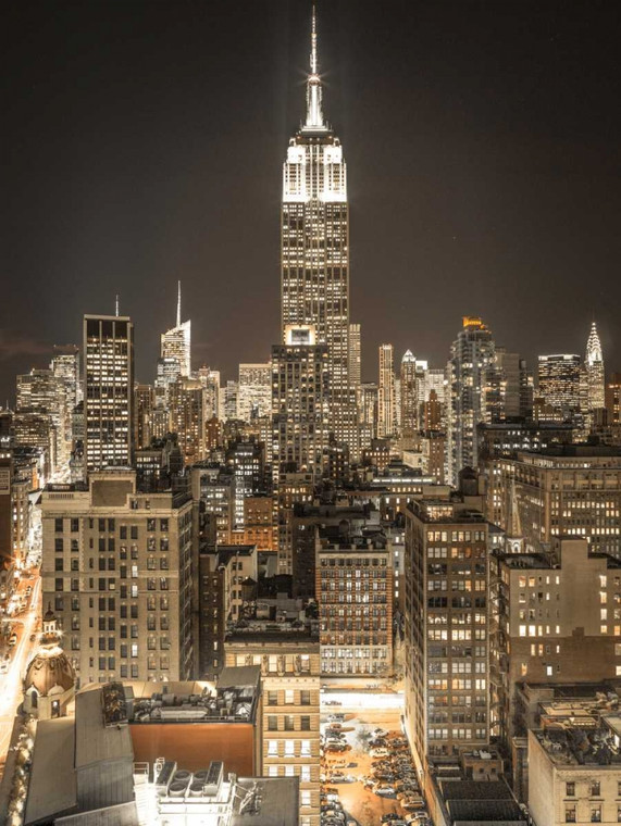 Frank Assaf Illuminato skyline di Manhattan al crepuscolo   New York City Architettura cm82X61 Immagine su CARTA TELA PANNELLO CORNICE Verticale