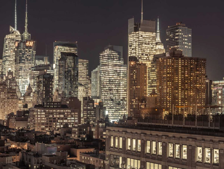 Frank Assaf paesaggio urbano Lower Manhattan, New York Architettura cm74X99 Immagine su CARTA TELA PANNELLO CORNICE Orizzontale