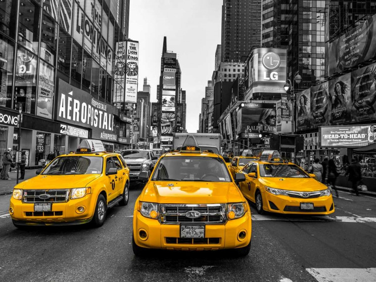 Frank Assaf Taxi a Broadway, New York Architettura cm61X82 Immagine su CARTA TELA PANNELLO CORNICE Orizzontale