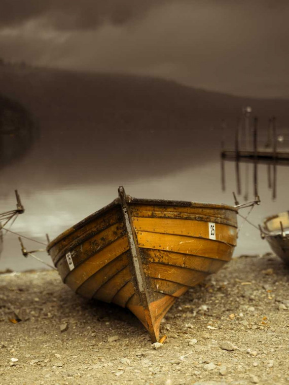 Frank Assaf Barca sul lago Costiero cm75X57 Immagine su CARTA TELA PANNELLO CORNICE Verticale