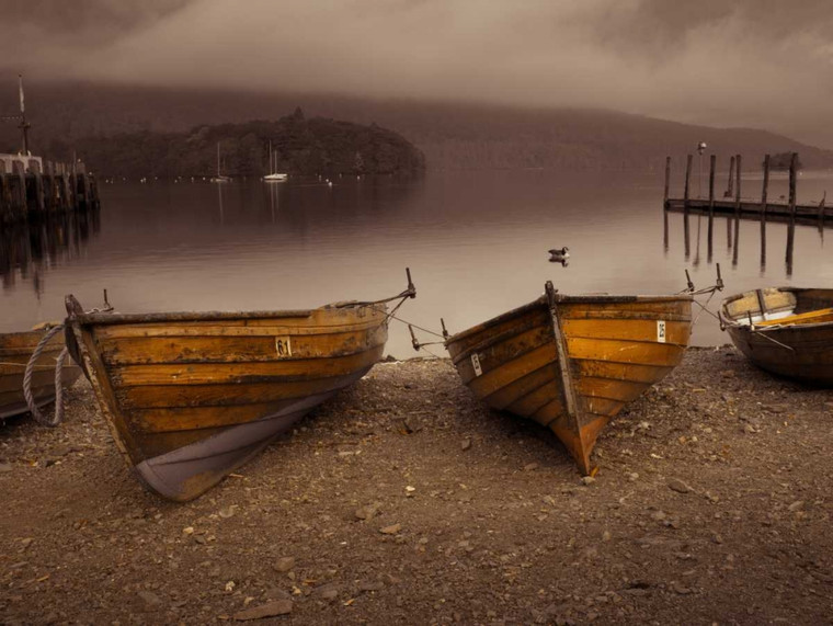 Frank Assaf Barche sul lago Costiero cm59X80 Immagine su CARTA TELA PANNELLO CORNICE Orizzontale