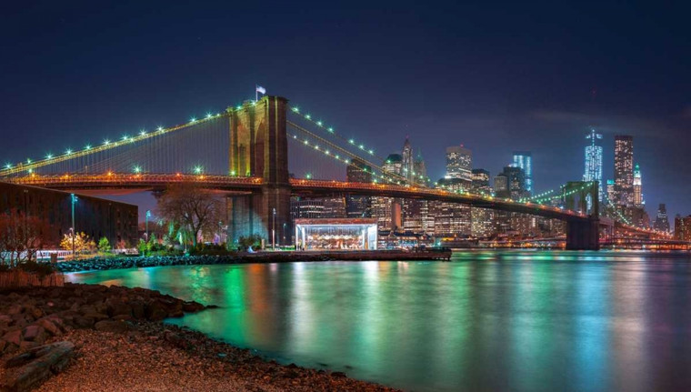 Frank Assaf colpo di sera Ponte di Brooklyn e skyline di Lower Manhattan, New York Costiero cm54X98 Immagine su CARTA TELA PANNELLO CORNICE Orizzonta