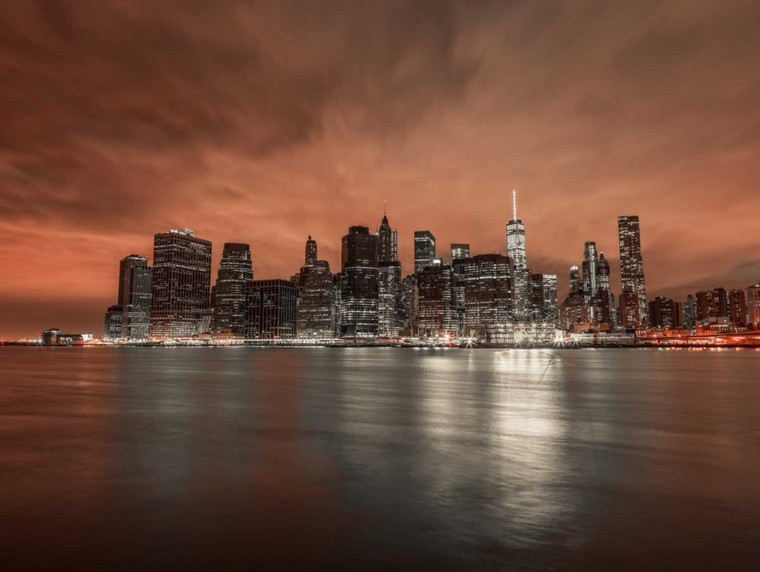Frank Assaf Lower Manhattan in serata, New York Costiero cm74X99 Immagine su CARTA TELA PANNELLO CORNICE Orizzontale