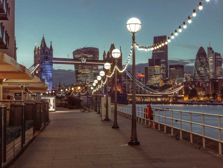Frank Assaf Londra Lungofiume con Tower Bridge Costiero cm73X96 Immagine su CARTA TELA PANNELLO CORNICE Orizzontale