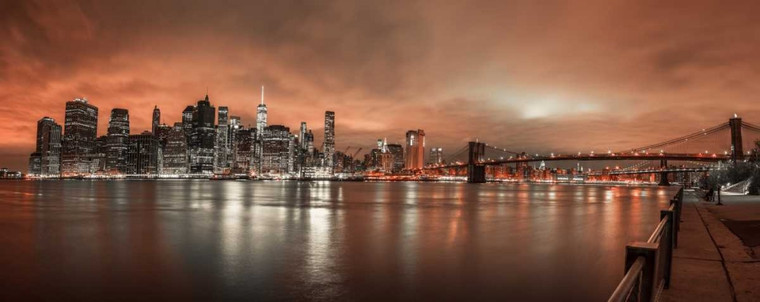 Frank Assaf Lower Manhattan in serata, New York Costiero cm84X217 Immagine su CARTA TELA PANNELLO CORNICE Orizzontale