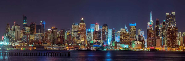 Frank Assaf Illuminato skyline di Manhattan al crepuscolo   New York City Costiero cm70X217 Immagine su CARTA TELA PANNELLO CORNICE Orizzontale