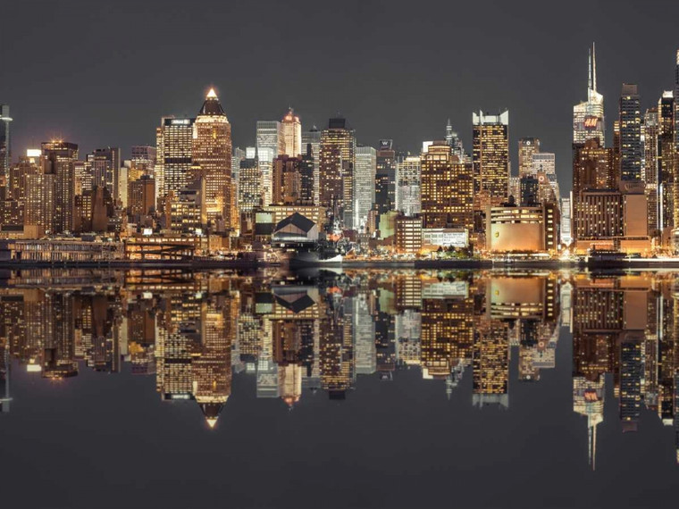 Frank Assaf Illuminato skyline di Manhattan al crepuscolo   New York City Costiero cm84X113 Immagine su CARTA TELA PANNELLO CORNICE Orizzontale