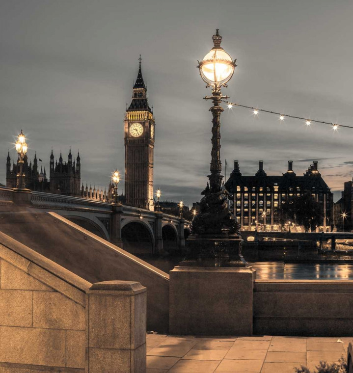 Frank Assaf Ponte di Westminster e il Big Ben dal Tamigi lungomare, Londra, Regno Unito europeo cm80X75 Immagine su CARTA TELA PANNELLO CORNICE Verti