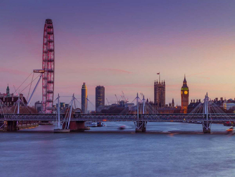 Frank Assaf paesaggio urbano di Londra sopra il fiume Tamigi europeo cm61X82 Immagine su CARTA TELA PANNELLO CORNICE Orizzontale