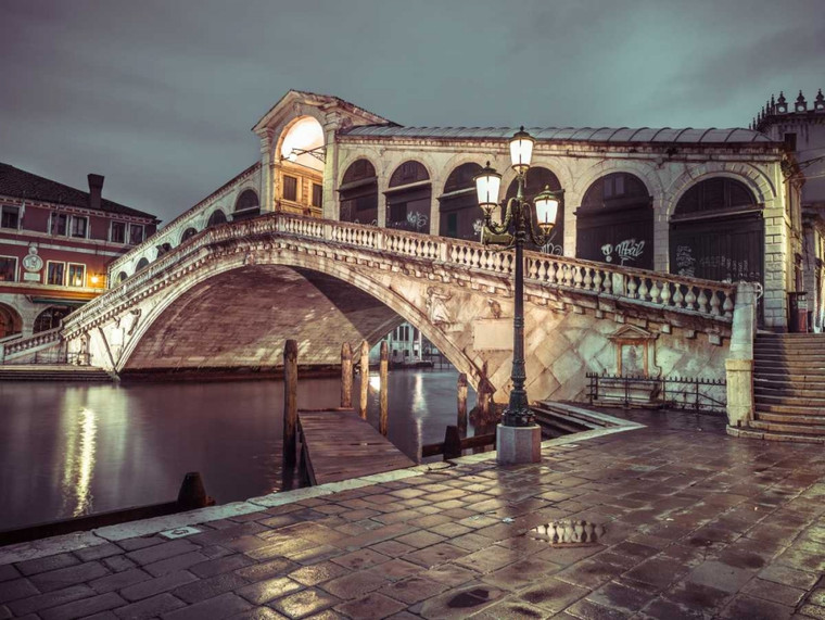 Frank Assaf Ponte di Rialto di notte, Venezia, Italia europeo cm61X82 Immagine su CARTA TELA PANNELLO CORNICE Orizzontale