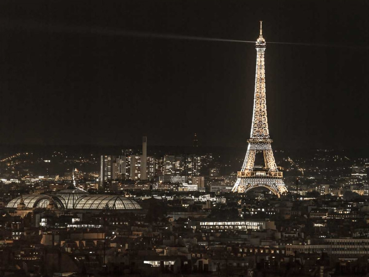 Frank Assaf Vista notturna della città di Parigi con la Torre Eiffel illuminata europeo cm61X82 Immagine su CARTA TELA PANNELLO CORNICE Orizzontale