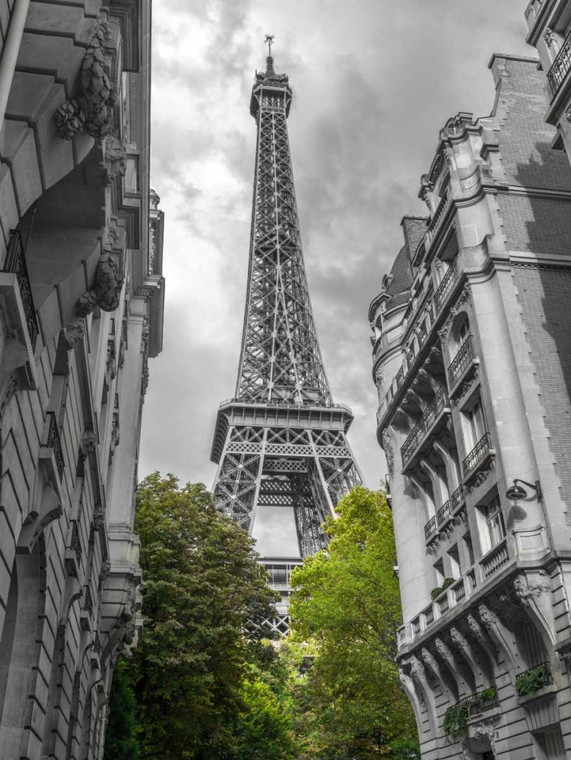 Frank Assaf Vista della Torre Eiffel da una strada stretta a Parigi, Francia europeo cm82X61 Immagine su CARTA TELA PANNELLO CORNICE Verticale