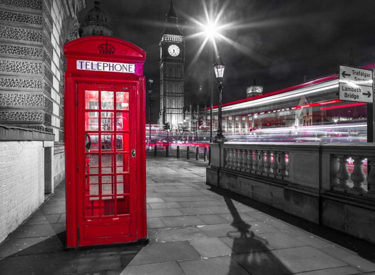 Frank Assaf Cabina telefonica con il Big Ben, Londra, Regno Unito europeo cm59X82 Immagine su CARTA TELA PANNELLO CORNICE Orizzontale