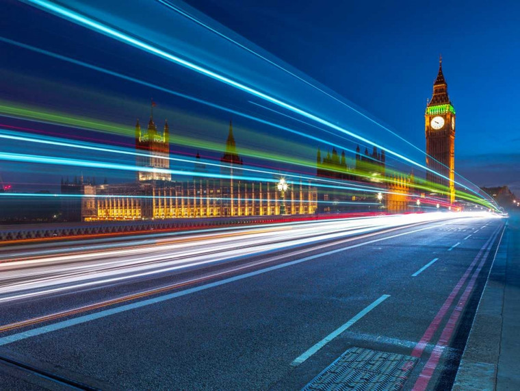 Frank Assaf Westminster Abby e il Big Ben con luci di striscia, Londra, Regno Unito europeo cm54X73 Immagine su CARTA TELA PANNELLO CORNICE Orizzonta
