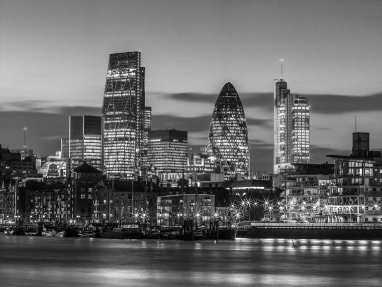 Frank Assaf skyline di Londra sul fiume Tamigi, nel Regno Unito europeo cm74X99 Immagine su CARTA TELA PANNELLO CORNICE Orizzontale