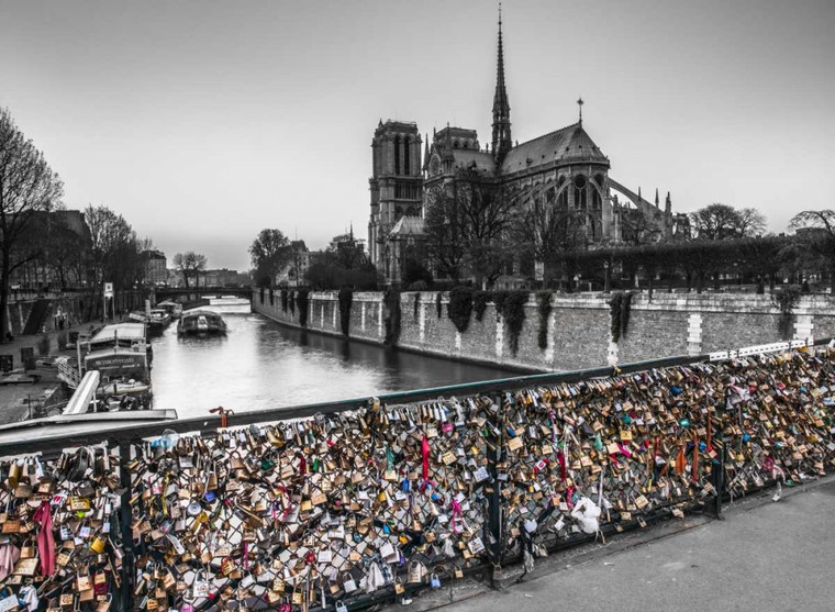 Frank Assaf Pont des Arts con lucchetti dell'amore, Parigi europeo cm59X82 Immagine su CARTA TELA PANNELLO CORNICE Orizzontale