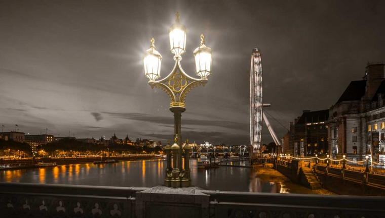 Frank Assaf Via lampada con il London Eye, London, UK europeo cm61X109 Immagine su CARTA TELA PANNELLO CORNICE Orizzontale