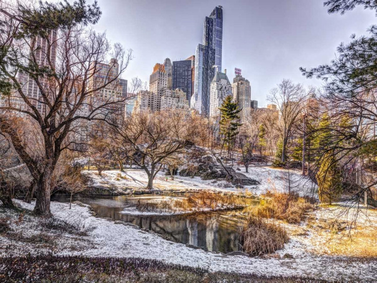 Frank Assaf Central park con Lower Manhattan, New York Paesaggio cm74X99 Immagine su CARTA TELA PANNELLO CORNICE Orizzontale