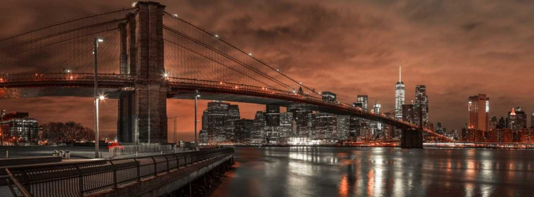 Frank Assaf Ponte di Brooklyn sul fiume Oriente, New York Natura cm82X226 Immagine su CARTA TELA PANNELLO CORNICE Orizzontale