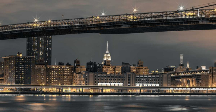 Frank Assaf Vista di sera di Lower Manhattan, New York Natura cm78X151 Immagine su CARTA TELA PANNELLO CORNICE Orizzontale