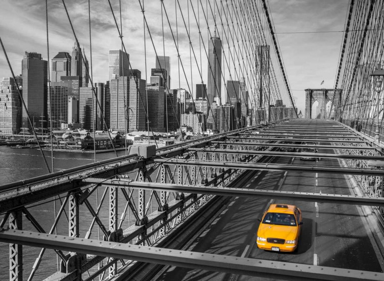 Frank Assaf Cab sul ponte di Brooklyn, Manhattan, New York Natura cm59X82 Immagine su CARTA TELA PANNELLO CORNICE Orizzontale