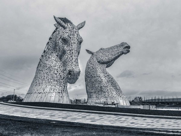 Frank Assaf La statua Kelpies cavallo al parco Helix a Falkirk, in Scozia fotografia cm61X82 Immagine su CARTA TELA PANNELLO CORNICE Orizzontale