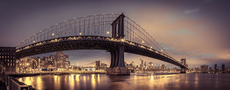 Frank Assaf Ponte di Manhattan e New York City, FTBR 1836 fotografia cm84X219 Immagine su CARTA TELA PANNELLO CORNICE Orizzontale