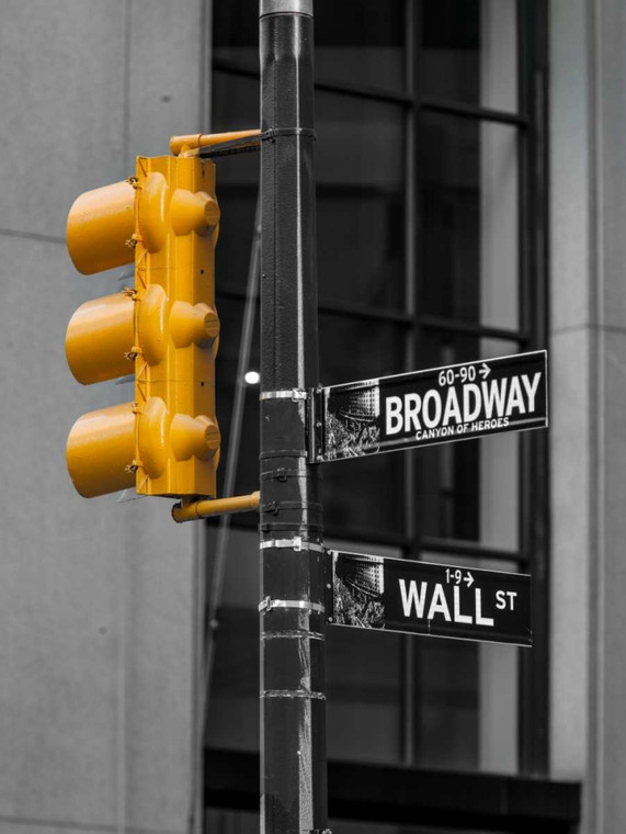 Frank Assaf Semaforo con segnali stradali   New York segni cm82X61 Immagine su CARTA TELA PANNELLO CORNICE Verticale