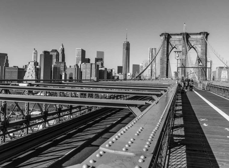 Frank Assaf Vista dal ponte di Brooklyn con la skyline di New York sullo sfondo Viaggio cm59X82 Immagine su CARTA TELA PANNELLO CORNICE Orizzontale