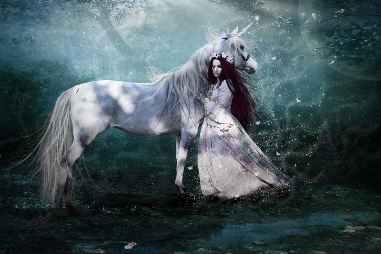 Babette La fede della Unicorn Fantasia cm89X133 Immagine su CARTA TELA PANNELLO CORNICE Orizzontale