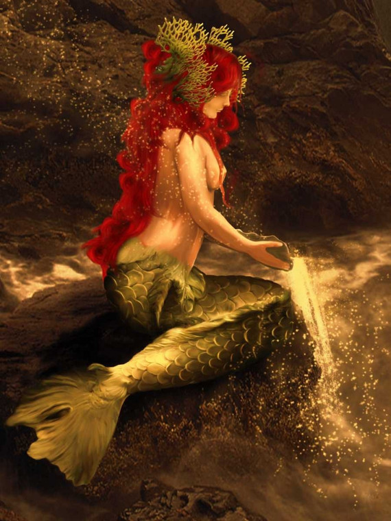 Babette Mermaid gioco Fantasia cm115X85 Immagine su CARTA TELA PANNELLO CORNICE Verticale